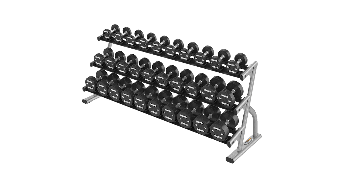 Optima Series Three-Tier Short & Long Saddle Dumbbell Racks | Life Fitness